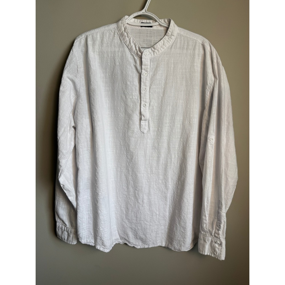 COOFANDY Henley Shirt Cotton Hemp Long Sleeve White XL Beach Boho Coastal Summer